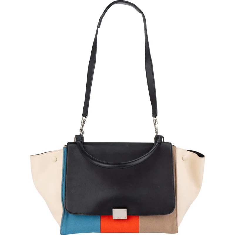 Céline Bicolor Leather Multicolor Striped Cotton Trapeze Handbag