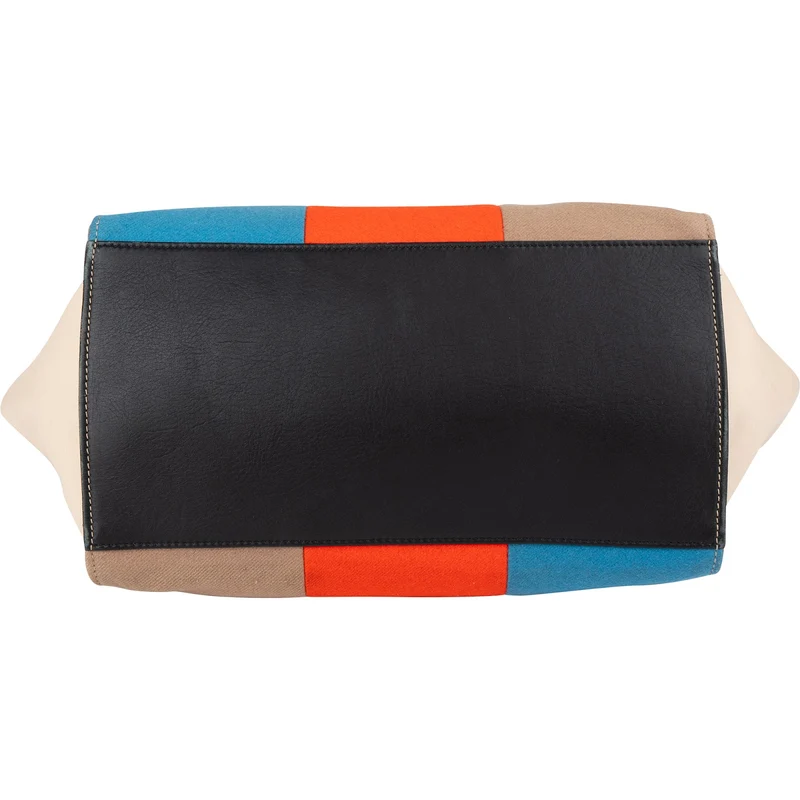 Céline Bicolor Leather Multicolor Striped Cotton Trapeze Handbag