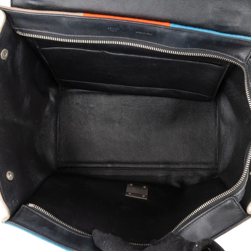 Céline Bicolor Leather Multicolor Striped Cotton Trapeze Handbag
