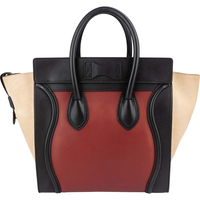 Celine Suede Bicolor Leather Luggage Handbag