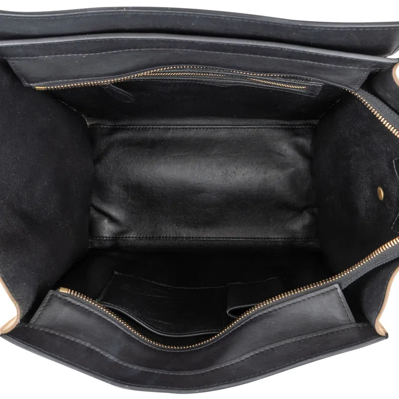 Celine Suede Bicolor Leather Luggage Handbag
