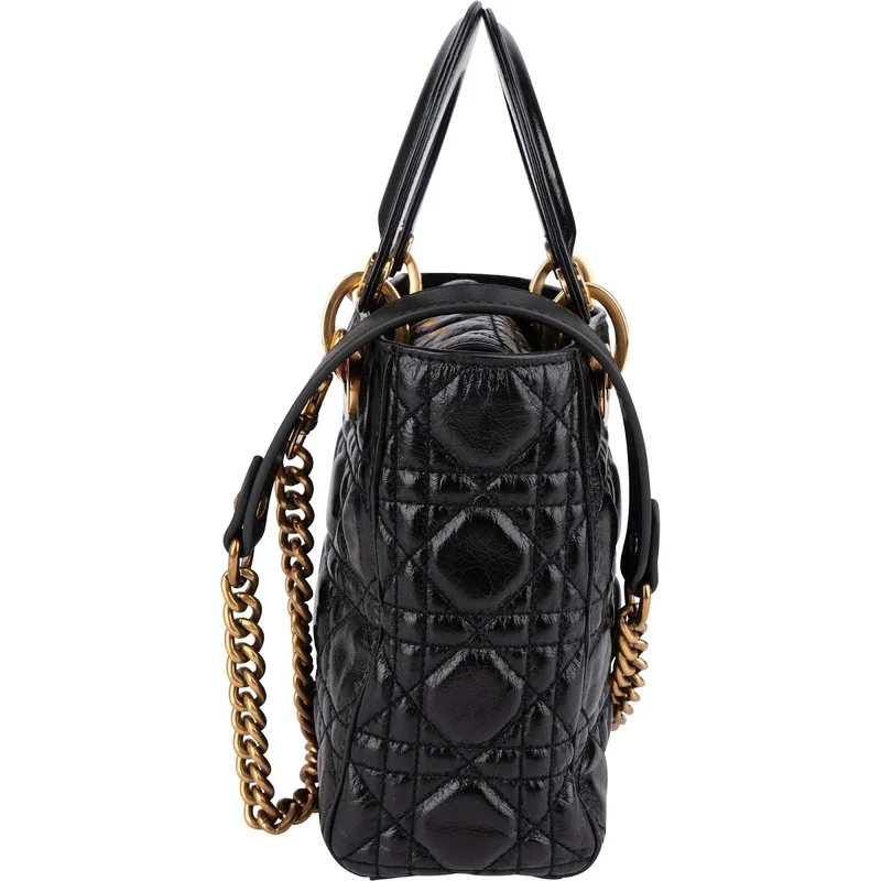 Christian Dior Crinkled Quilted Lambskin Lady Dior Handbag