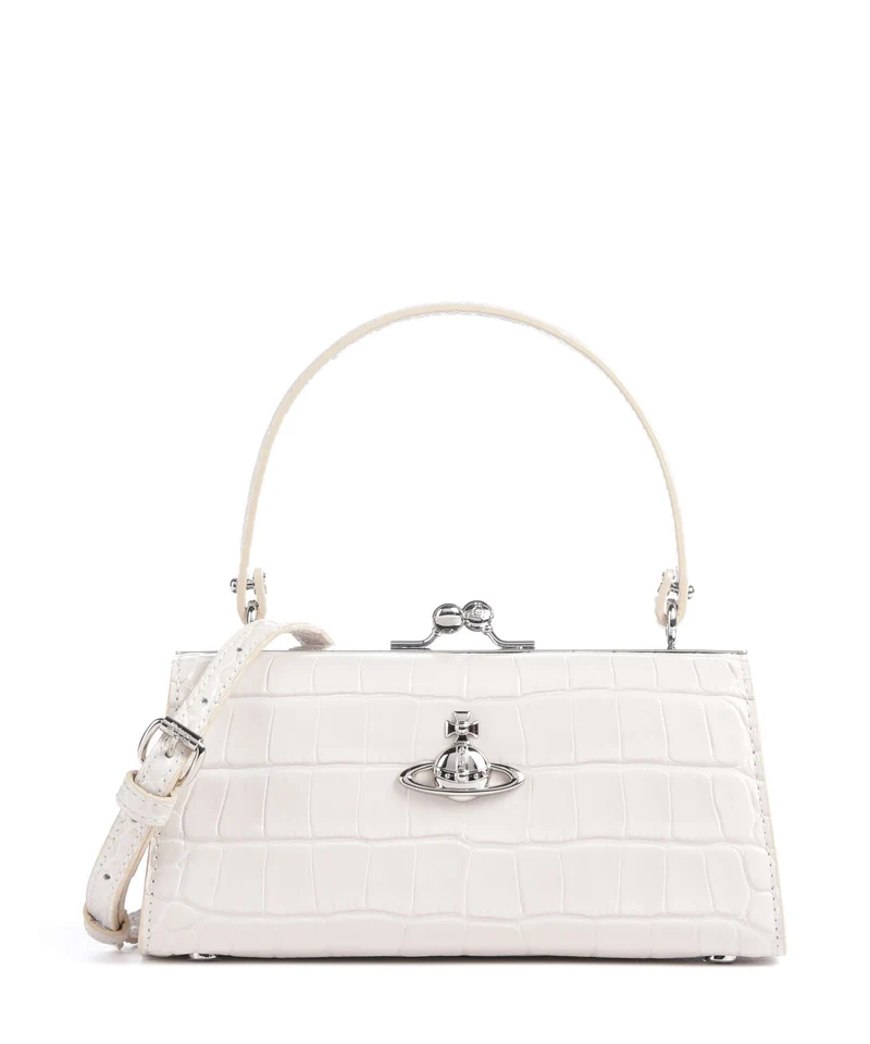 Vivienne Westwood Doll Frame Embossed Croc XL Handtasche pearl white