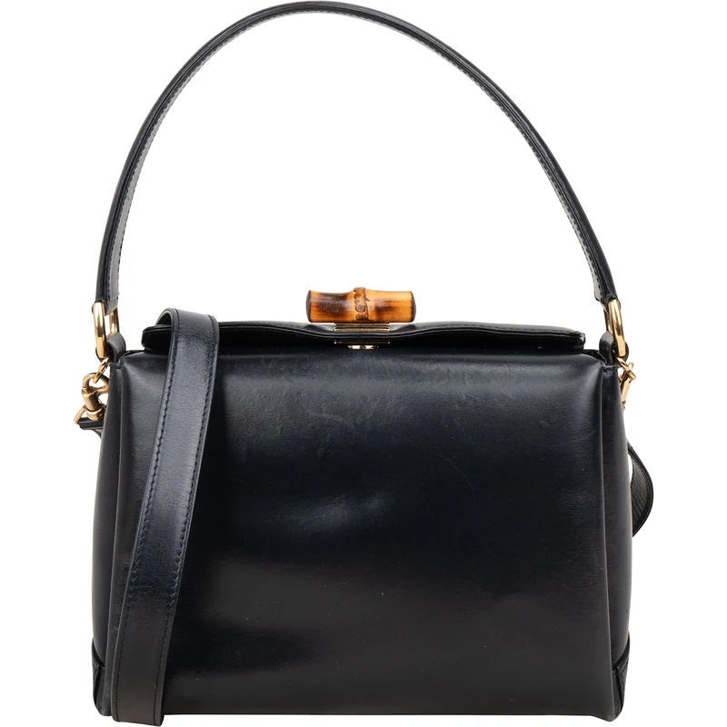 Gucci Blue Vintage Leather Bamboo Top Handle Handbag