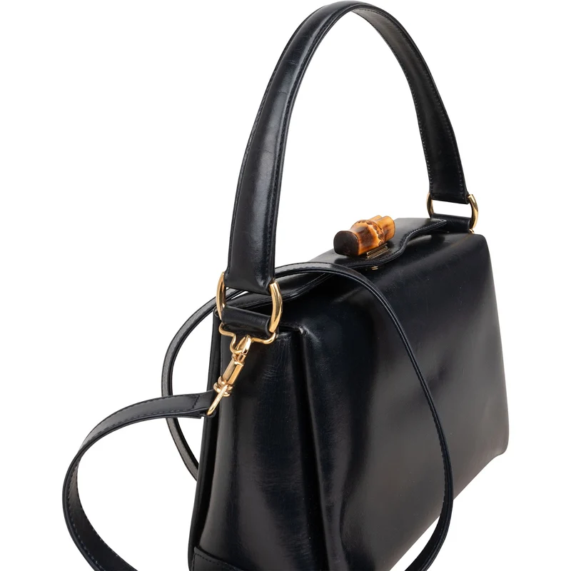 Gucci Blue Vintage Leather Bamboo Top Handle Handbag