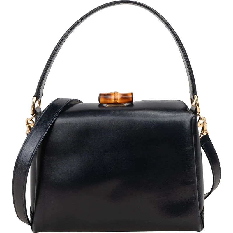 Gucci Blue Vintage Leather Bamboo Top Handle Handbag