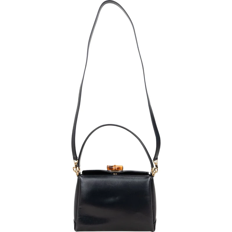 Gucci Blue Vintage Leather Bamboo Top Handle Handbag