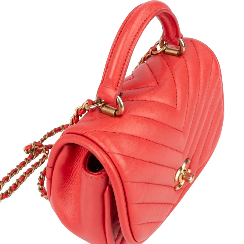 Chanel Chevron Lambskin Single Flap Top Handle Crossbody Bag