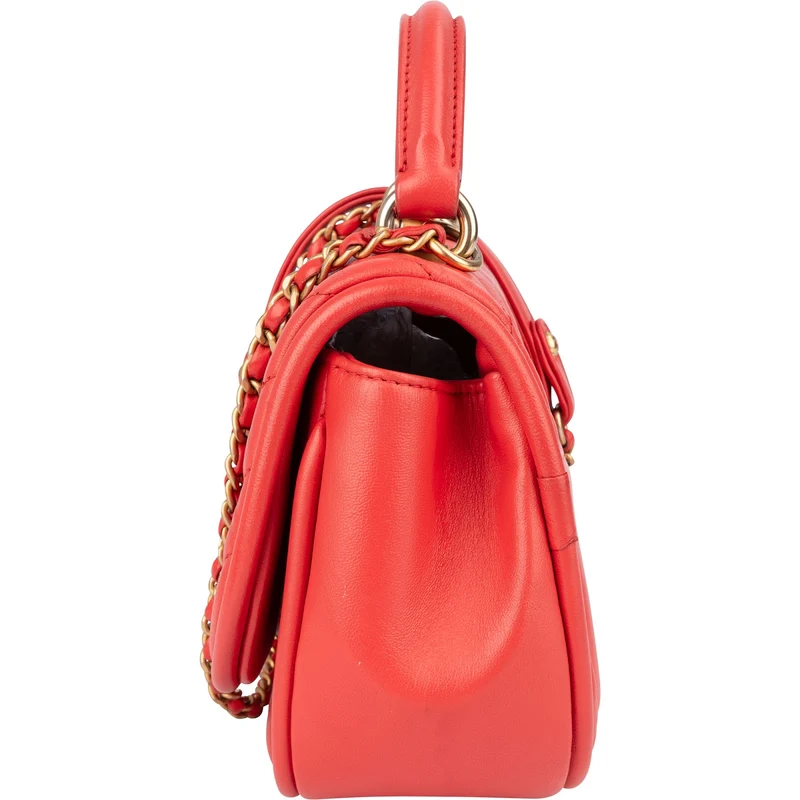 Chanel Chevron Lambskin Single Flap Top Handle Crossbody Bag