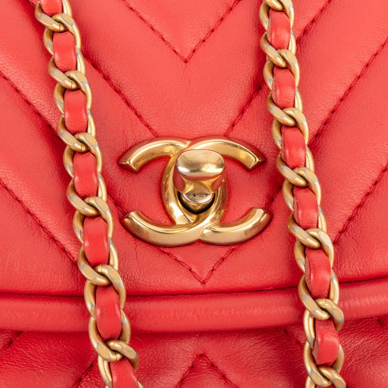 Chanel Chevron Lambskin Single Flap Top Handle Crossbody Bag