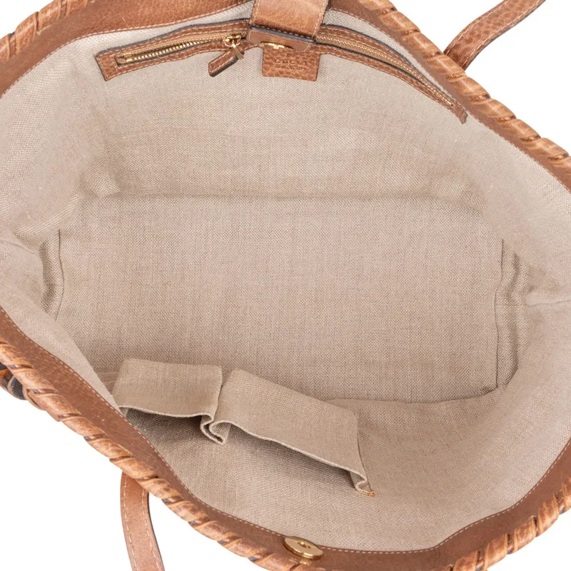 Gucci Monogram Multicolor Raffia and Leather GG Bamboo Tassel Tote Shoulder Bag