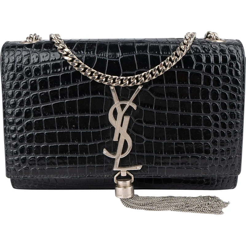 Yves Saint Laurent Croc-Embossed Leather Kate Tassel Crossbody Bag