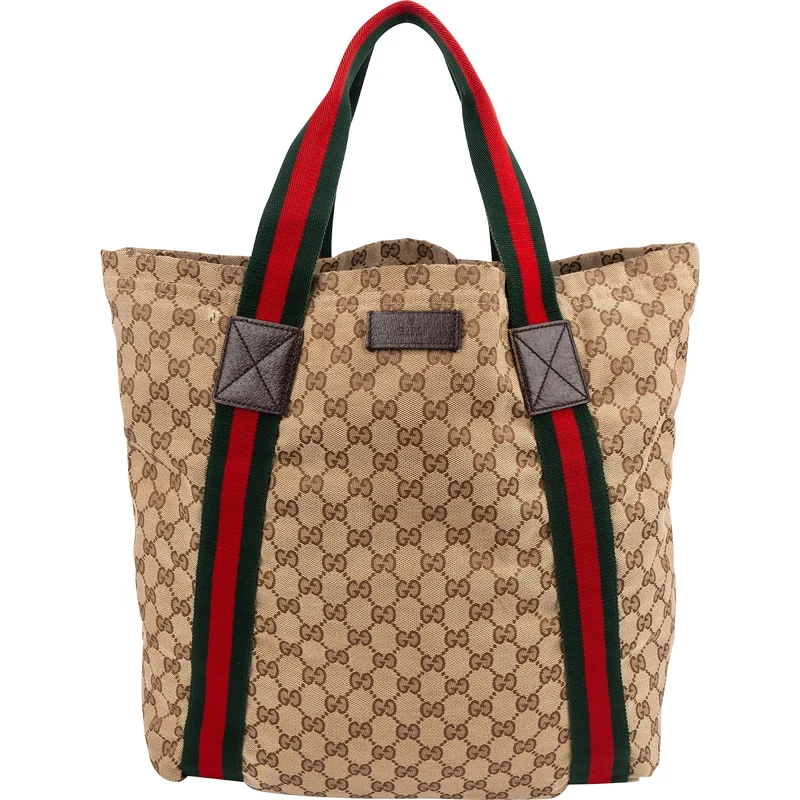 Gucci Monogram GG Canvas Web Large Tote Handbag