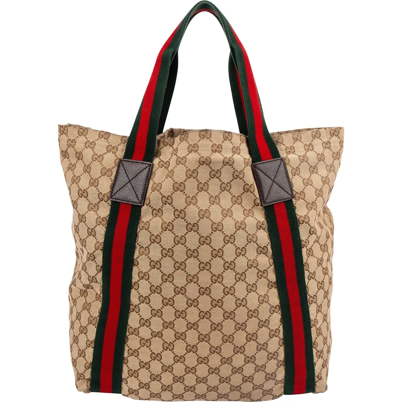 Gucci Monogram GG Canvas Web Large Tote Handbag