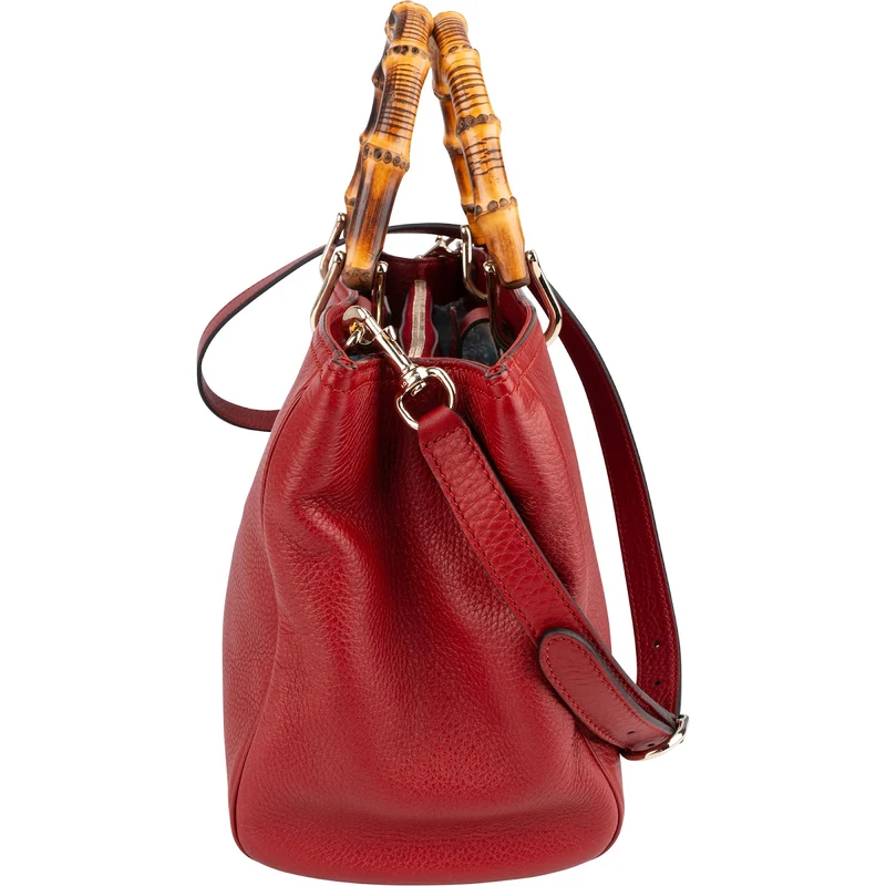 Gucci Grained Leather Bamboo Handle Tote Handbag