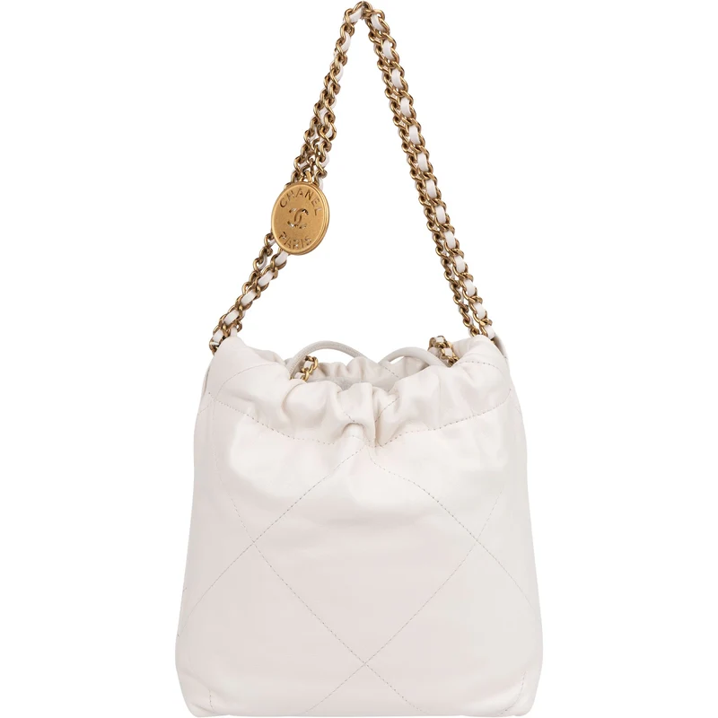 Chanel 22 Quilted Stitched Lambskin Small Drawstring Crossbody Handbag