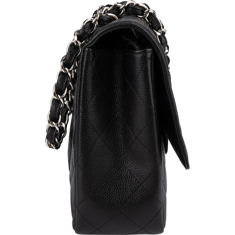 Chanel Quilted Caviar Leather Palladium Jumbo Singe Flap Crossbody Bag