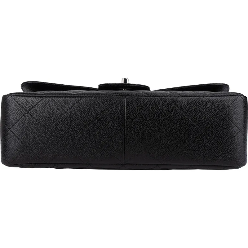 Chanel Quilted Caviar Leather Palladium Jumbo Singe Flap Crossbody Bag