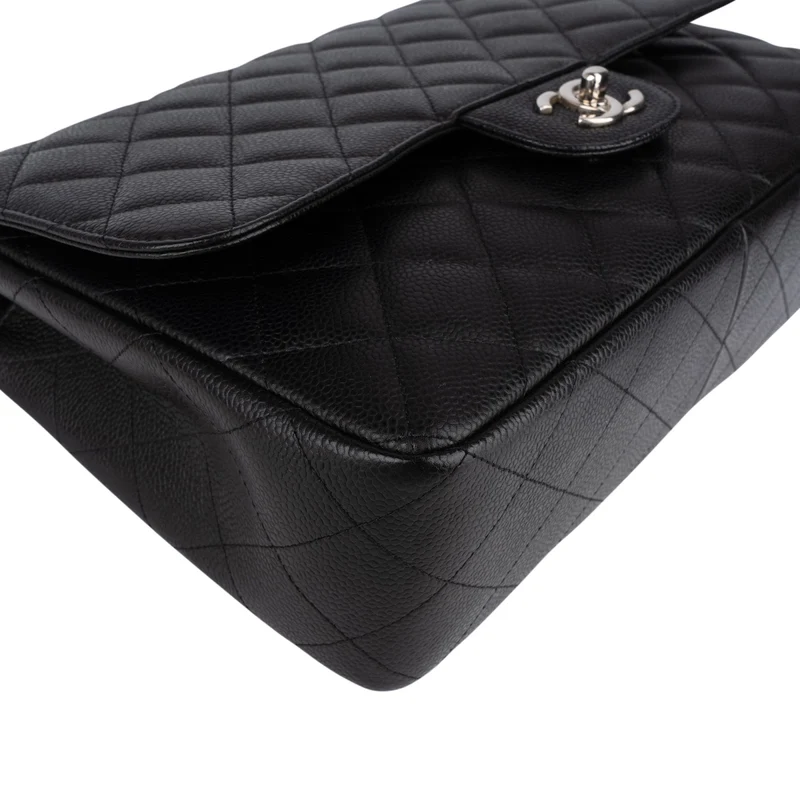 Chanel Quilted Caviar Leather Palladium Jumbo Singe Flap Crossbody Bag