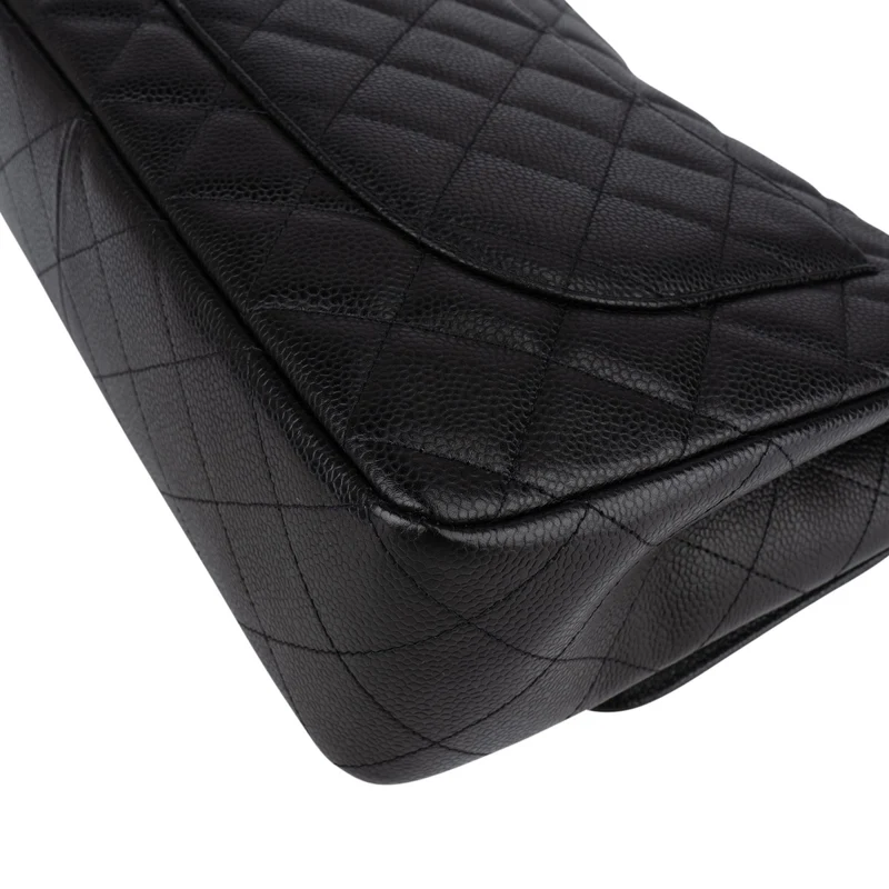 Chanel Quilted Caviar Leather Palladium Jumbo Singe Flap Crossbody Bag