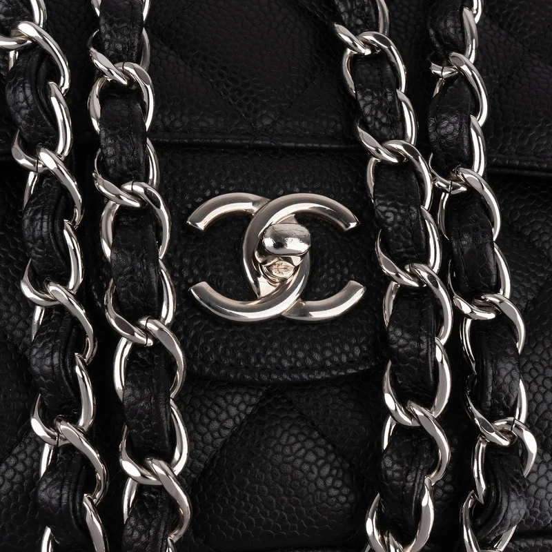 Chanel Quilted Caviar Leather Palladium Jumbo Singe Flap Crossbody Bag
