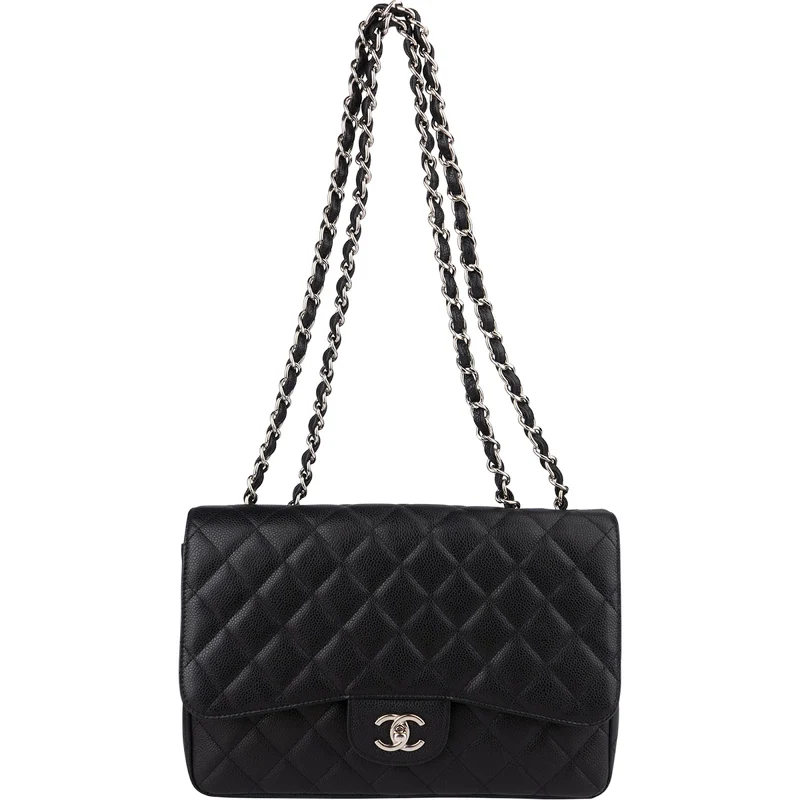 Chanel Quilted Caviar Leather Palladium Jumbo Singe Flap Crossbody Bag