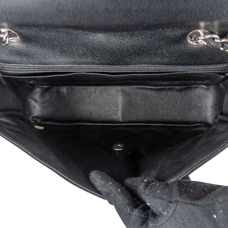 Chanel Quilted Caviar Leather Palladium Jumbo Singe Flap Crossbody Bag