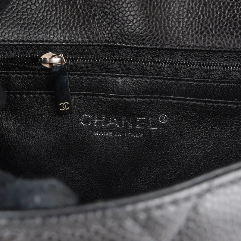 Chanel Quilted Caviar Leather Palladium Jumbo Singe Flap Crossbody Bag