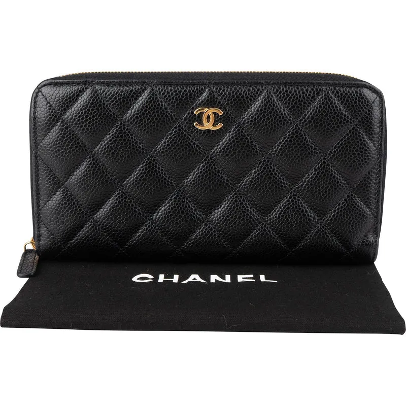 Chanel Quilted Caviar Leather Classic Long Zip Around Wallet