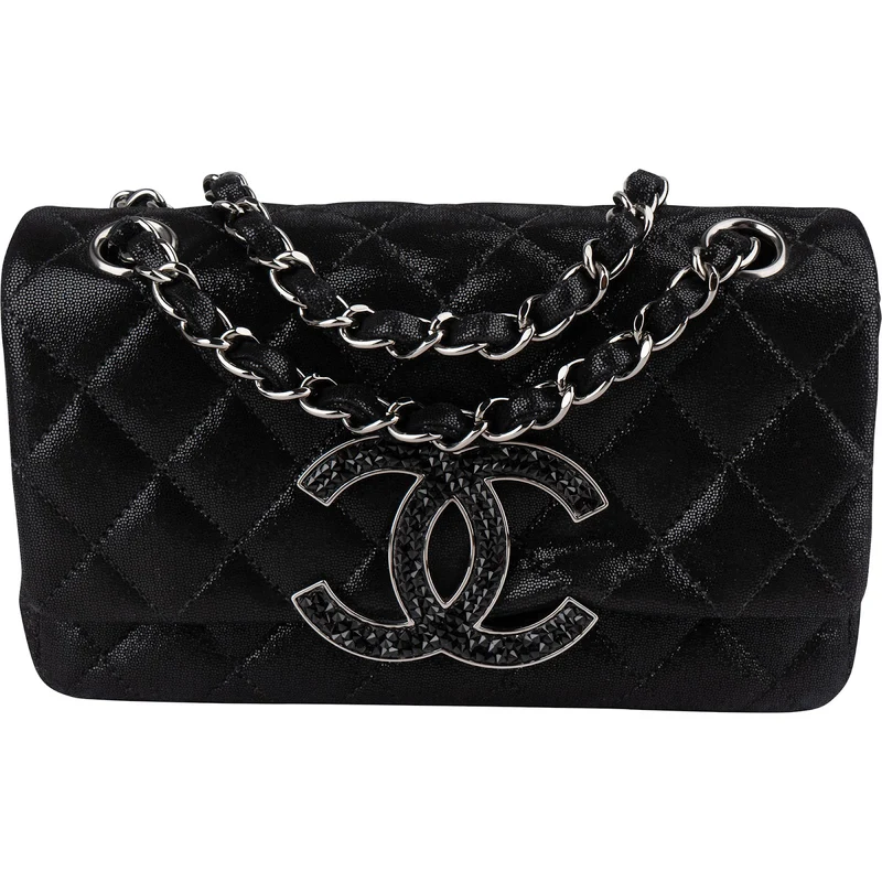 Chanel Quilted Glitter Metallic Suede Crystal-Embelished CC Small Single Flap Shoulder Bag