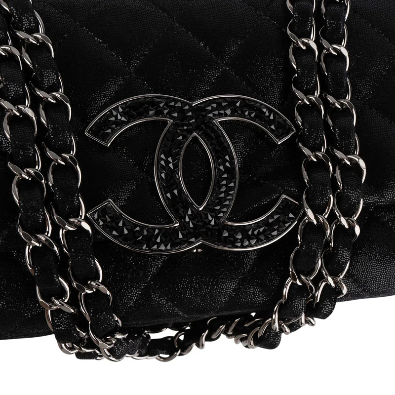 Chanel Quilted Glitter Metallic Suede Crystal-Embelished CC Small Single Flap Shoulder Bag