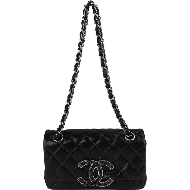 Chanel Quilted Glitter Metallic Suede Crystal-Embelished CC Small Single Flap Shoulder Bag