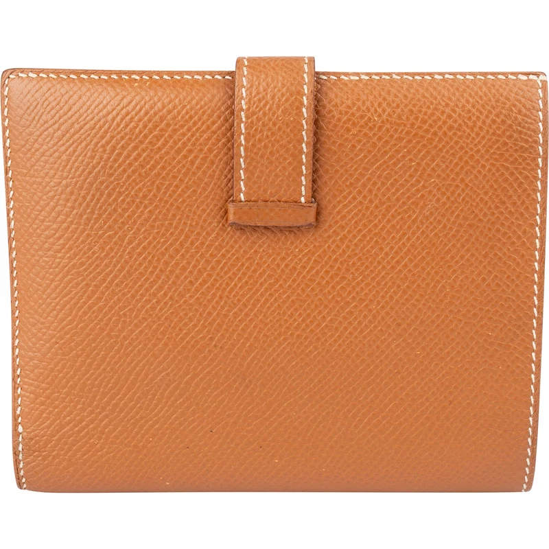 Hermès Gold Brown Epsom Leather H Béarn Compact Wallet