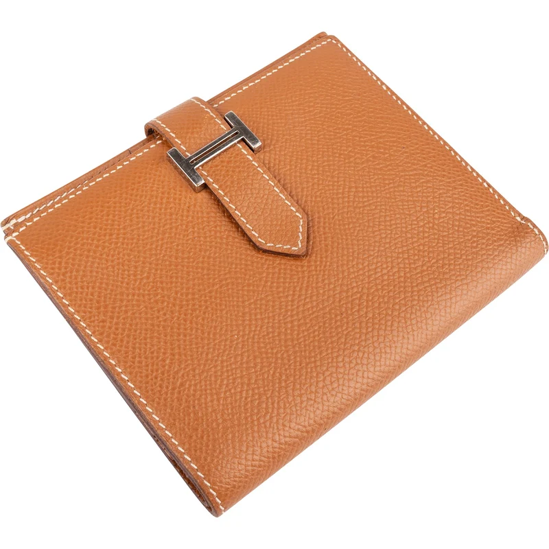 Hermès Gold Brown Epsom Leather H Béarn Compact Wallet