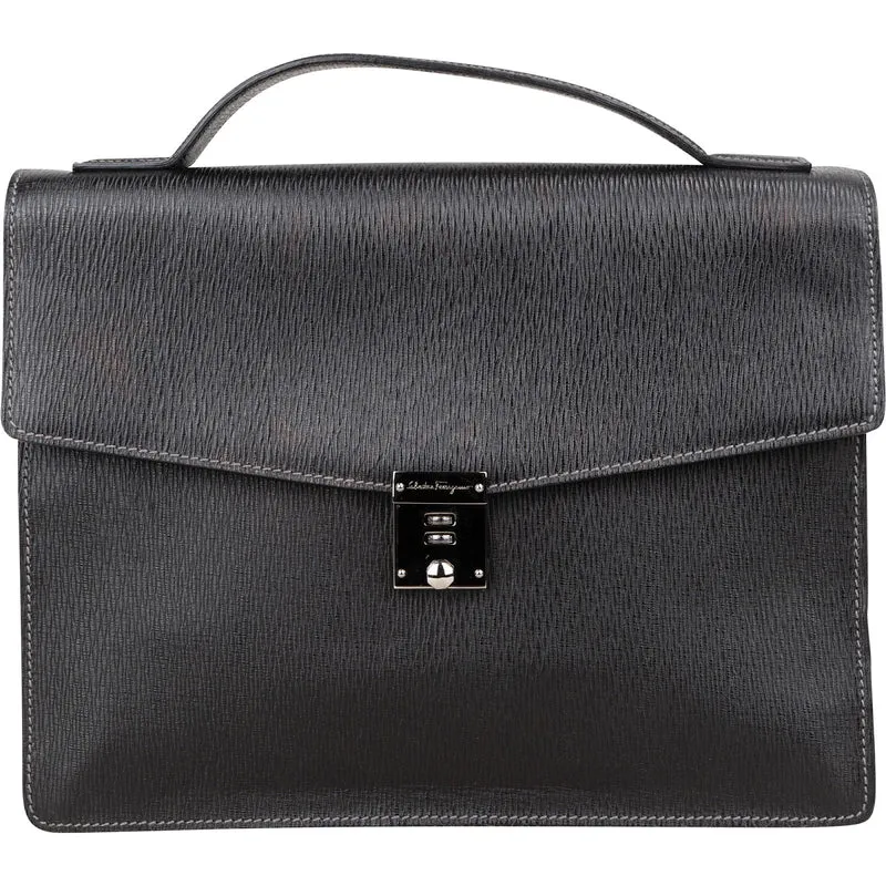 Salvatore Ferragamo Grained Leather Briefcase Handbag