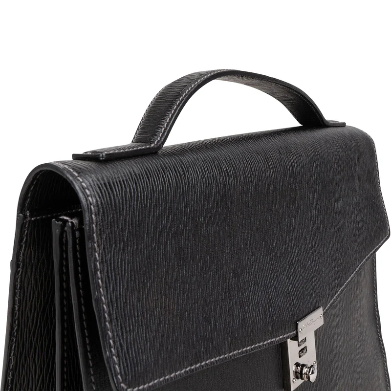 Salvatore Ferragamo Grained Leather Briefcase Handbag