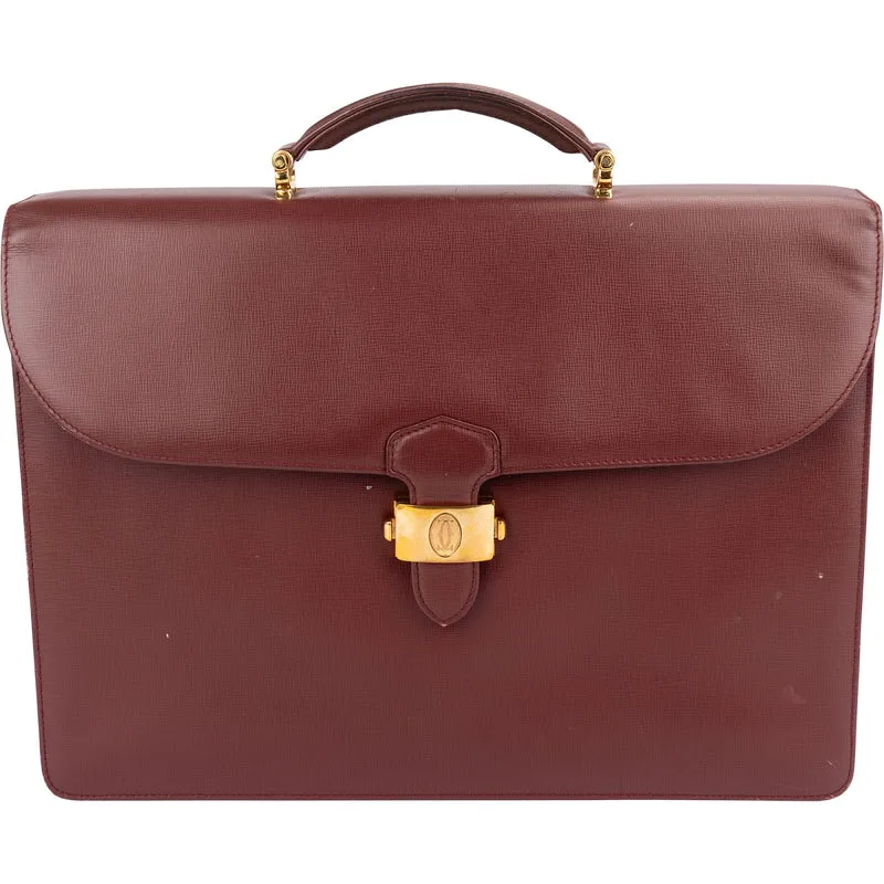 Cartier Bordeaux Leather Briefcase Porte Documents Handbag