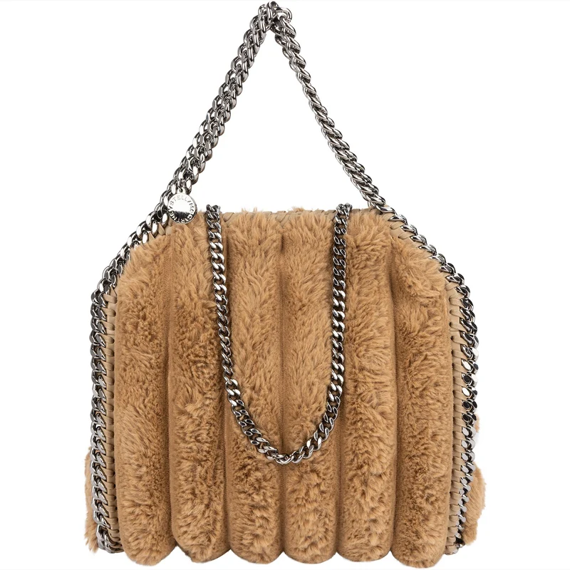 Stella McCartney Quilted Padded Faux Fur Falabella Fold Over Tote Crossbody Handbag