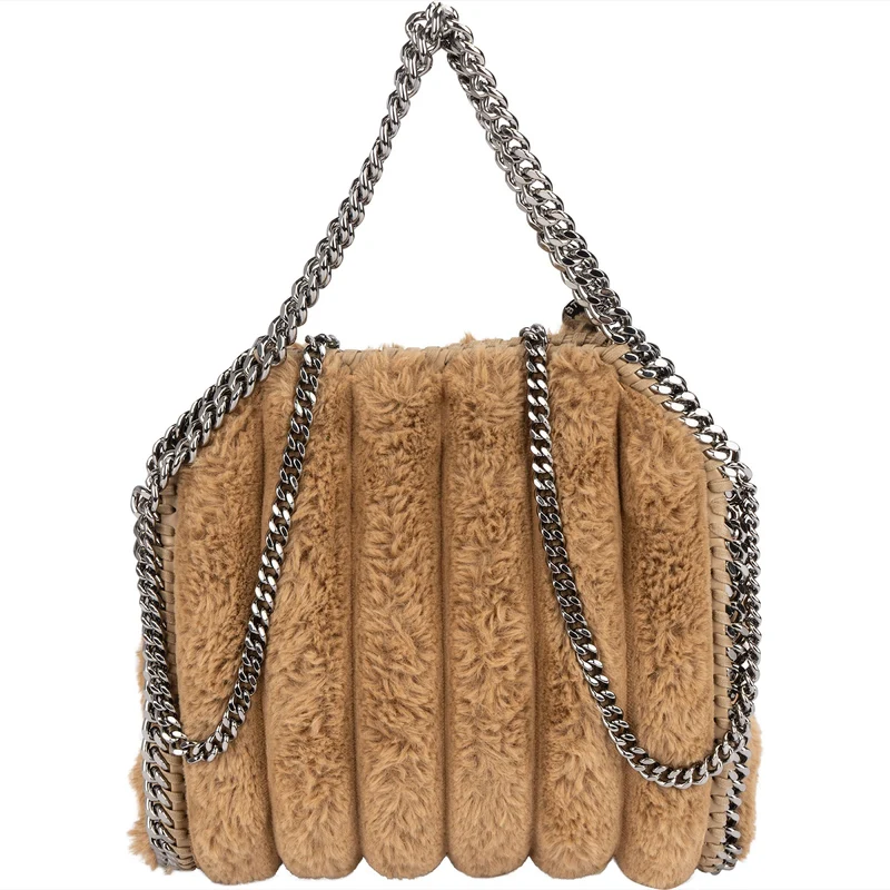 Stella McCartney Quilted Padded Faux Fur Falabella Fold Over Tote Crossbody Handbag