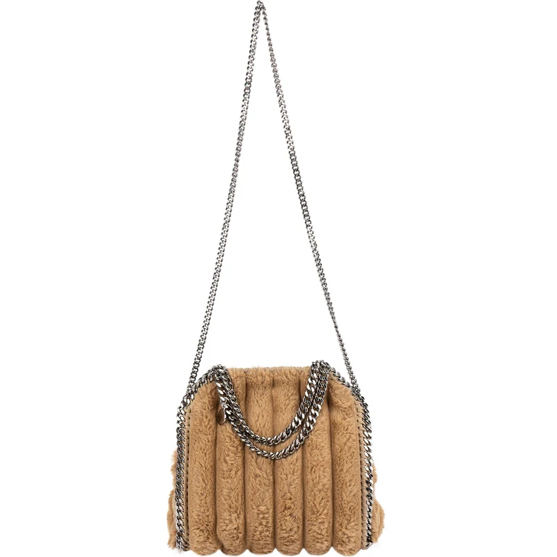 Stella McCartney Quilted Padded Faux Fur Falabella Fold Over Tote Crossbody Handbag