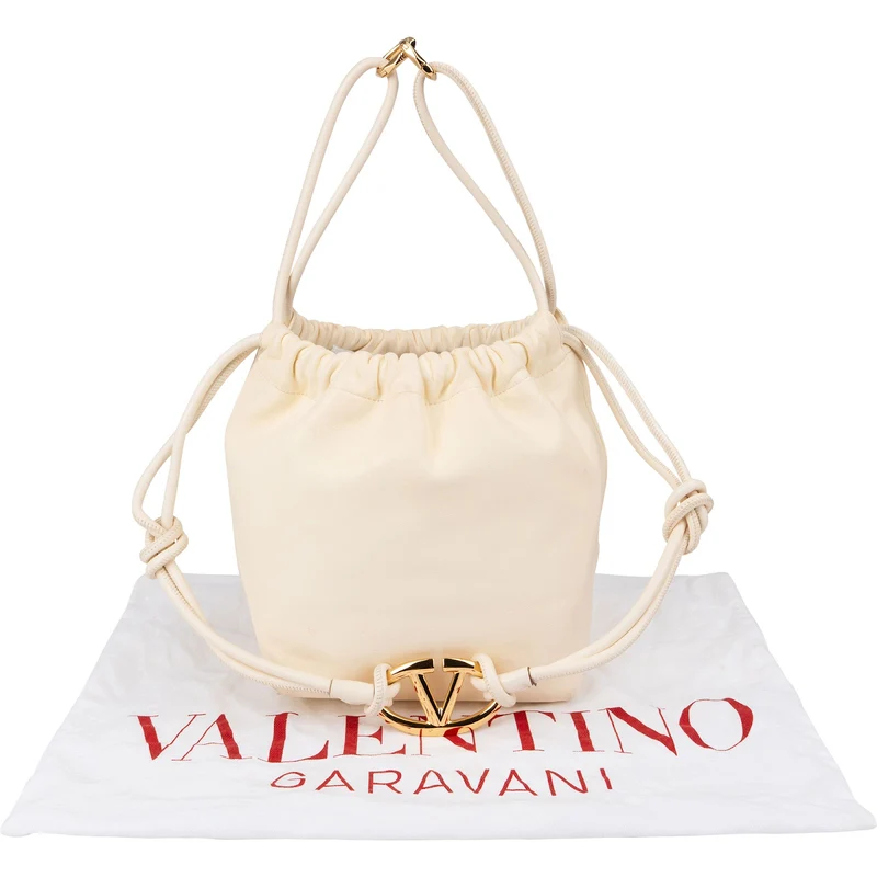 Valentino Garavani Nappa Leather VLogo Small Drawstring Shoulder Handbag