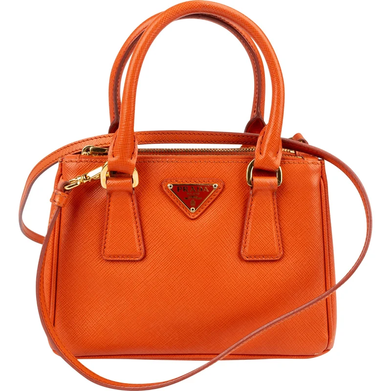 Prada Orange Saffiano Lux Leather Micro Galleria Crossbody Handbag