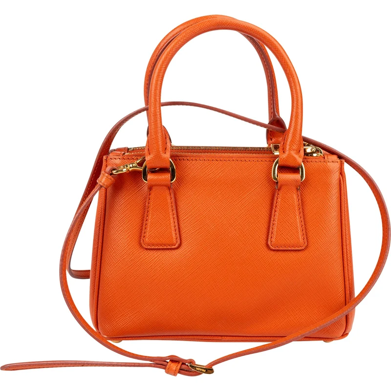 Prada Orange Saffiano Lux Leather Micro Galleria Crossbody Handbag