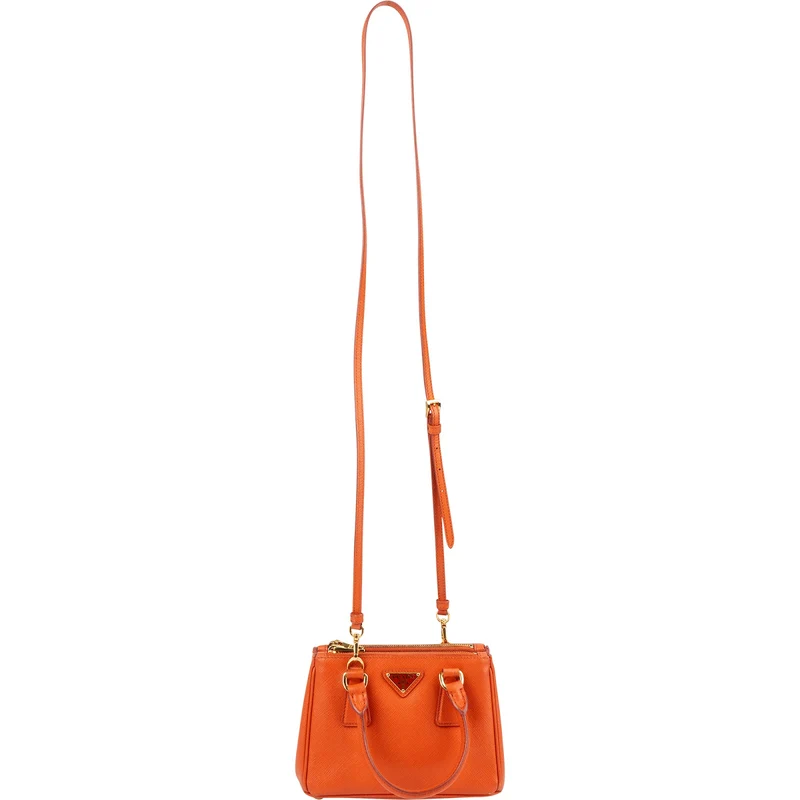 Prada Orange Saffiano Lux Leather Micro Galleria Crossbody Handbag