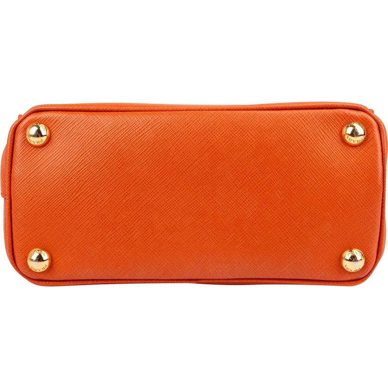 Prada Orange Saffiano Lux Leather Micro Galleria Crossbody Handbag