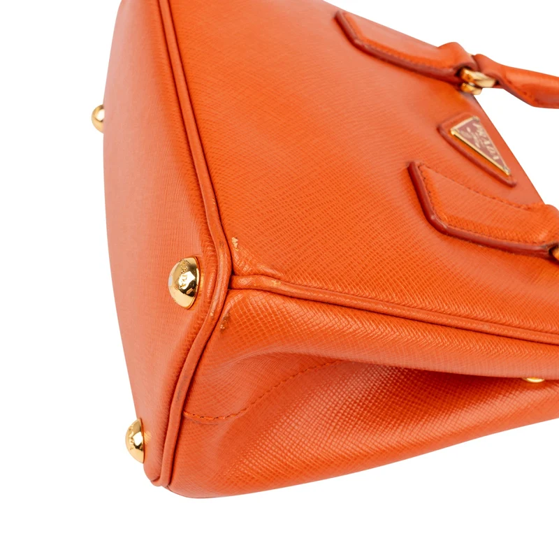 Prada Orange Saffiano Lux Leather Micro Galleria Crossbody Handbag