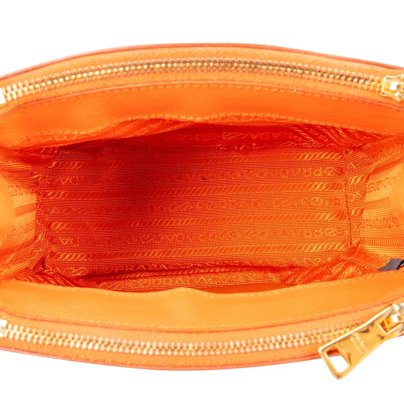 Prada Orange Saffiano Lux Leather Micro Galleria Crossbody Handbag