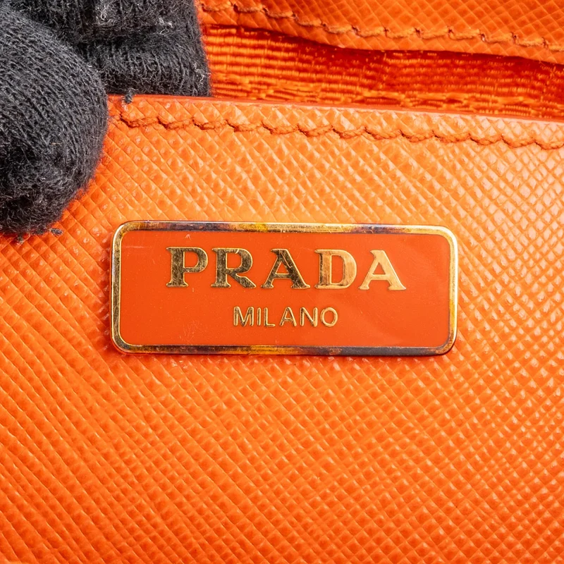 Prada Orange Saffiano Lux Leather Micro Galleria Crossbody Handbag