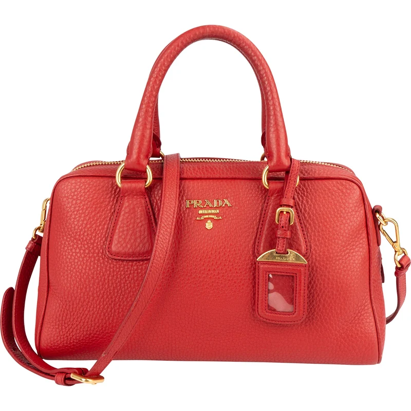 Prada Red Vitello Daino Leather Duffle Handbag