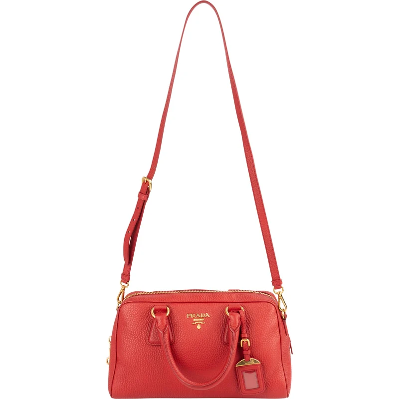 Prada Red Vitello Daino Leather Duffle Handbag